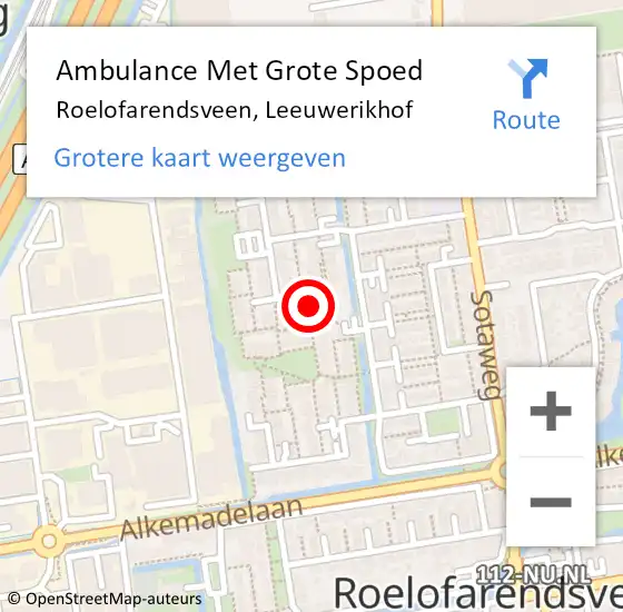 Locatie op kaart van de 112 melding: Ambulance Met Grote Spoed Naar Roelofarendsveen, Leeuwerikhof op 30 augustus 2016 17:55