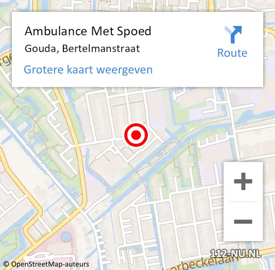 Locatie op kaart van de 112 melding: Ambulance Met Spoed Naar Gouda, Bertelmanstraat op 30 augustus 2016 18:01