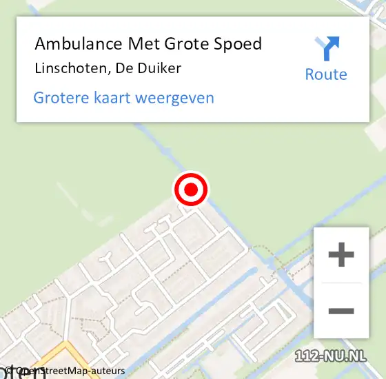 Locatie op kaart van de 112 melding: Ambulance Met Grote Spoed Naar Linschoten, De Duiker op 30 augustus 2016 18:04