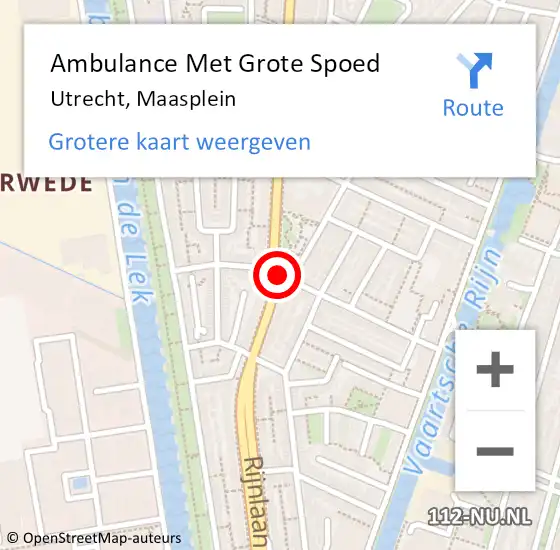 Locatie op kaart van de 112 melding: Ambulance Met Grote Spoed Naar Utrecht, Maasplein op 30 augustus 2016 18:20