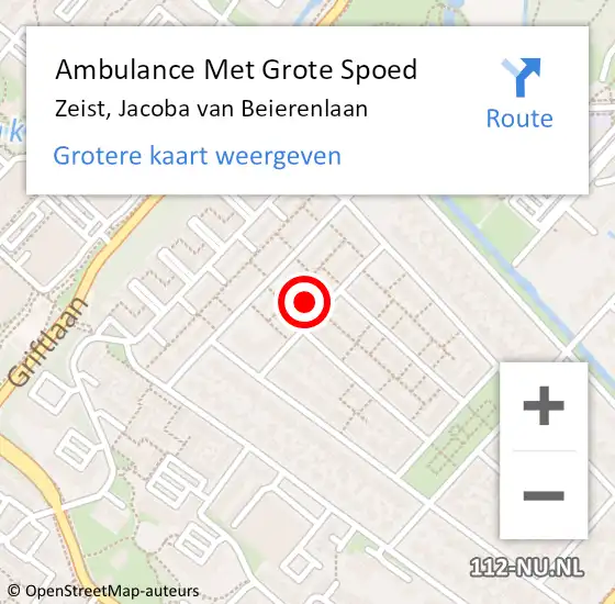 Locatie op kaart van de 112 melding: Ambulance Met Grote Spoed Naar Zeist, Jacoba van Beierenlaan op 30 augustus 2016 18:35