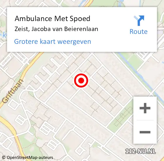 Locatie op kaart van de 112 melding: Ambulance Met Spoed Naar Zeist, Jacoba van Beierenlaan op 30 augustus 2016 19:16