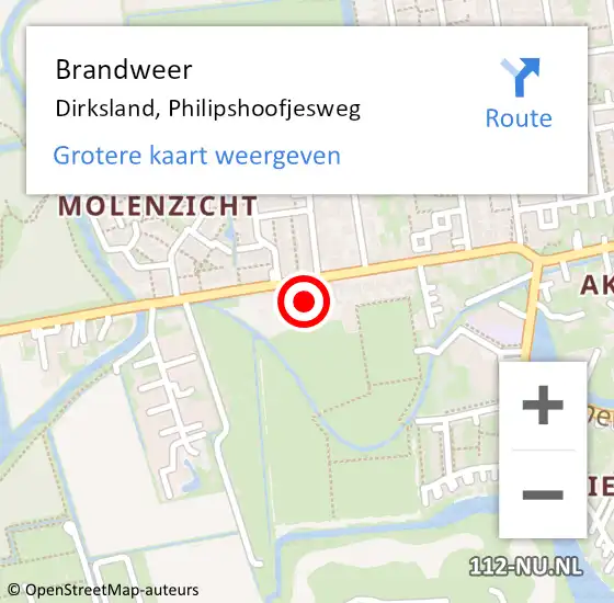 Locatie op kaart van de 112 melding: Brandweer Dirksland, Philipshoofjesweg op 30 augustus 2016 19:33