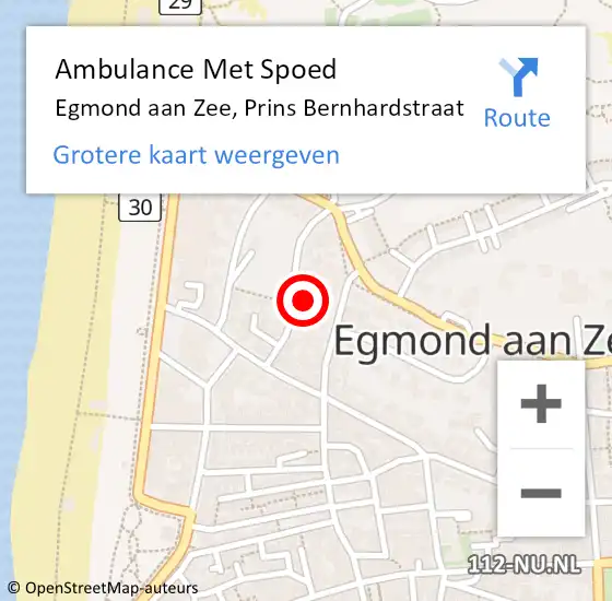 Locatie op kaart van de 112 melding: Ambulance Met Spoed Naar Egmond aan Zee, Prins Bernhardstraat op 30 augustus 2016 20:00