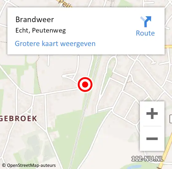 Locatie op kaart van de 112 melding: Brandweer Echt, Peutenweg op 30 augustus 2016 20:20