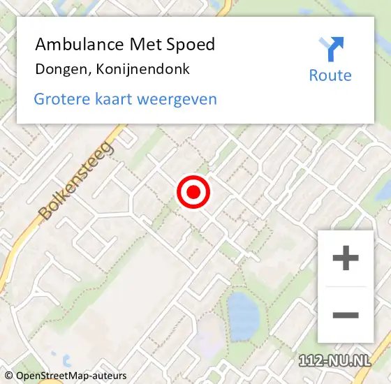 Locatie op kaart van de 112 melding: Ambulance Met Spoed Naar Dongen, Konijnendonk op 30 augustus 2016 21:41