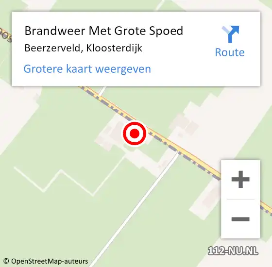 Locatie op kaart van de 112 melding: Brandweer Met Grote Spoed Naar Beerzerveld, Kloosterdijk op 30 augustus 2016 22:30