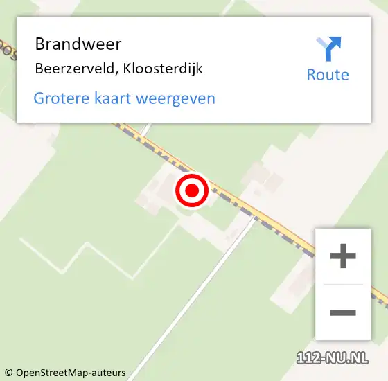 Locatie op kaart van de 112 melding: Brandweer Beerzerveld, Kloosterdijk op 30 augustus 2016 22:51