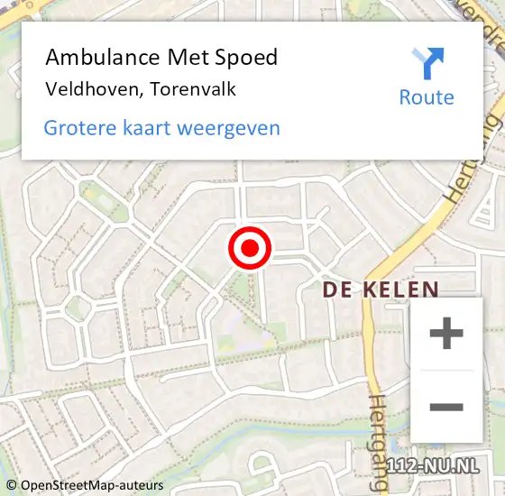 Locatie op kaart van de 112 melding: Ambulance Met Spoed Naar Veldhoven, Torenvalk op 30 augustus 2016 23:11