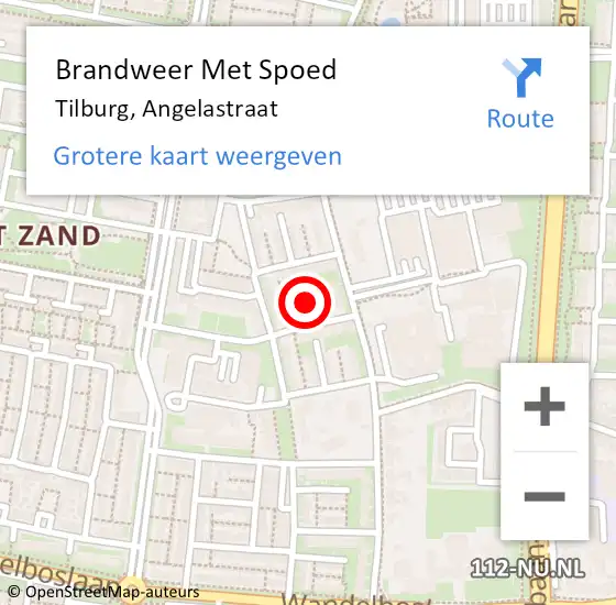 Locatie op kaart van de 112 melding: Brandweer Met Spoed Naar Tilburg, Angelastraat op 30 augustus 2016 23:28