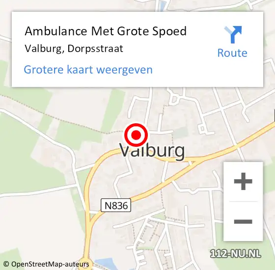 Locatie op kaart van de 112 melding: Ambulance Met Grote Spoed Naar Valburg, Dorpsstraat op 30 augustus 2016 23:37