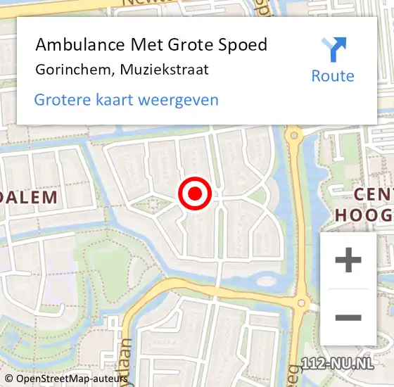 Locatie op kaart van de 112 melding: Ambulance Met Grote Spoed Naar Gorinchem, Muziekstraat op 31 augustus 2016 00:17