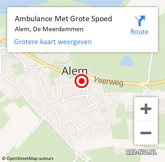 Locatie op kaart van de 112 melding: Ambulance Met Grote Spoed Naar Alem, De Meerdammen op 31 augustus 2016 00:50