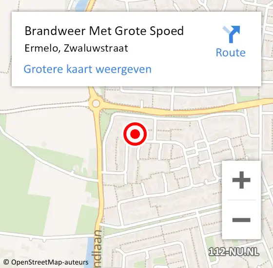 Locatie op kaart van de 112 melding: Brandweer Met Grote Spoed Naar Ermelo, Zwaluwstraat op 25 december 2013 16:25