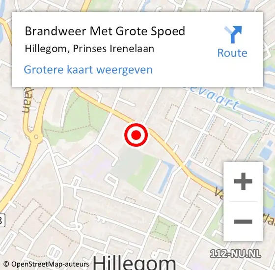 Locatie op kaart van de 112 melding: Brandweer Met Grote Spoed Naar Hillegom, Prinses Irenelaan op 25 december 2013 16:26