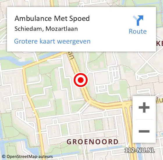 Locatie op kaart van de 112 melding: Ambulance Met Spoed Naar Schiedam, Mozartlaan op 31 augustus 2016 07:47