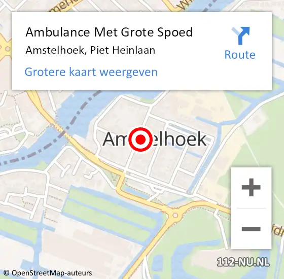 Locatie op kaart van de 112 melding: Ambulance Met Grote Spoed Naar Amstelhoek, Piet Heinlaan op 31 augustus 2016 08:31