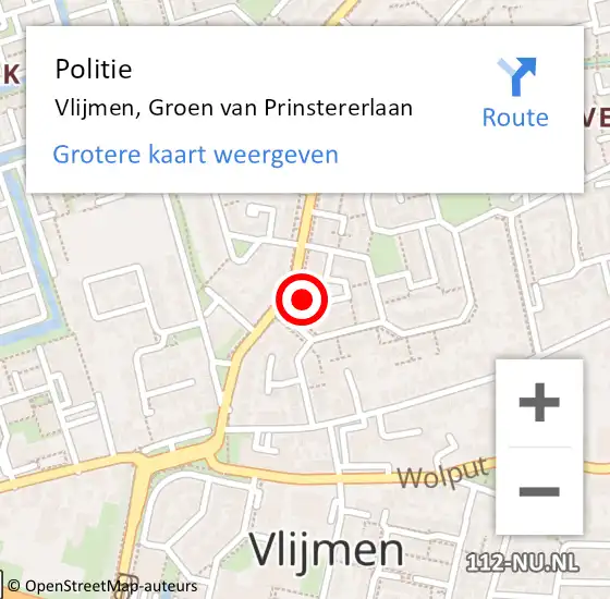 Locatie op kaart van de 112 melding: Politie Vlijmen, Groen van Prinstererlaan op 31 augustus 2016 10:34