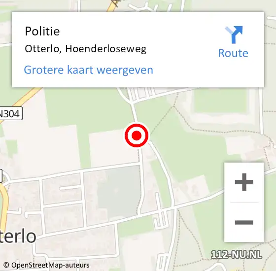 Locatie op kaart van de 112 melding: Politie Otterlo, Hoenderloseweg op 31 augustus 2016 13:16