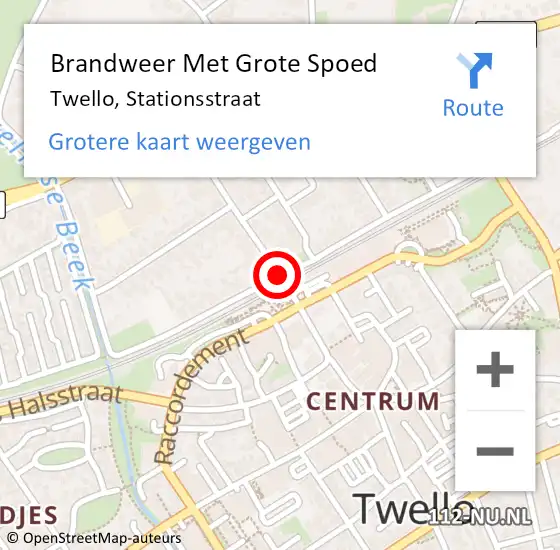 Locatie op kaart van de 112 melding: Brandweer Met Grote Spoed Naar Twello, Stationsstraat op 31 augustus 2016 14:18