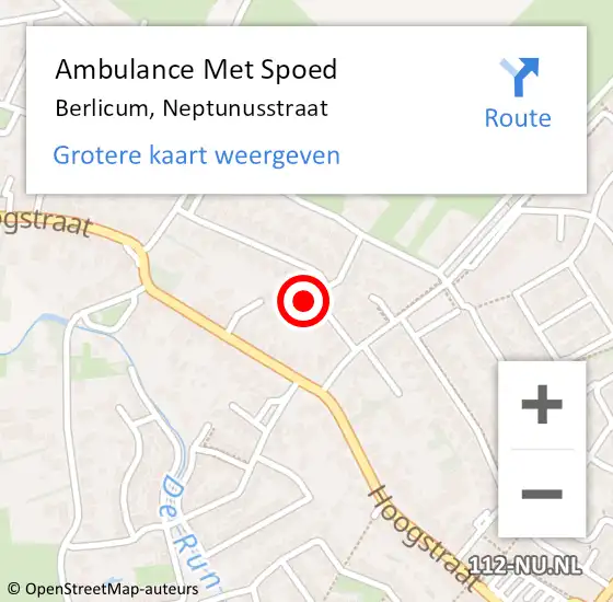 Locatie op kaart van de 112 melding: Ambulance Met Spoed Naar Berlicum, Neptunusstraat op 31 augustus 2016 15:06