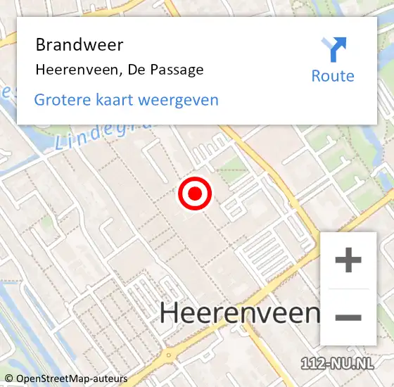 Locatie op kaart van de 112 melding: Brandweer Heerenveen, De Passage op 31 augustus 2016 15:19