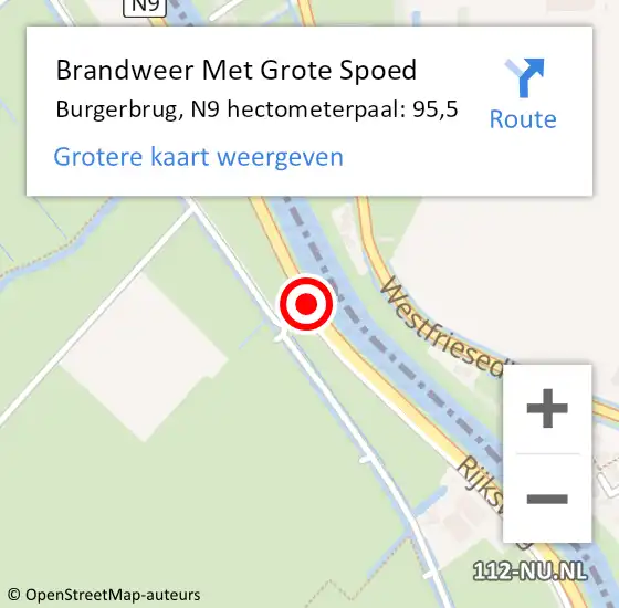 Locatie op kaart van de 112 melding: Brandweer Met Grote Spoed Naar Burgerbrug, N9 hectometerpaal: 95,5 op 31 augustus 2016 15:26