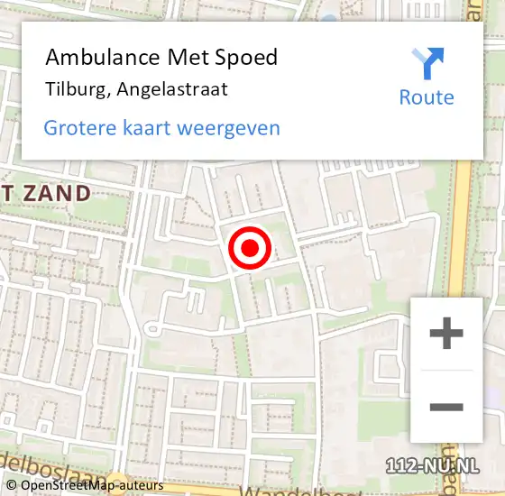 Locatie op kaart van de 112 melding: Ambulance Met Spoed Naar Tilburg, Angelastraat op 31 augustus 2016 16:13