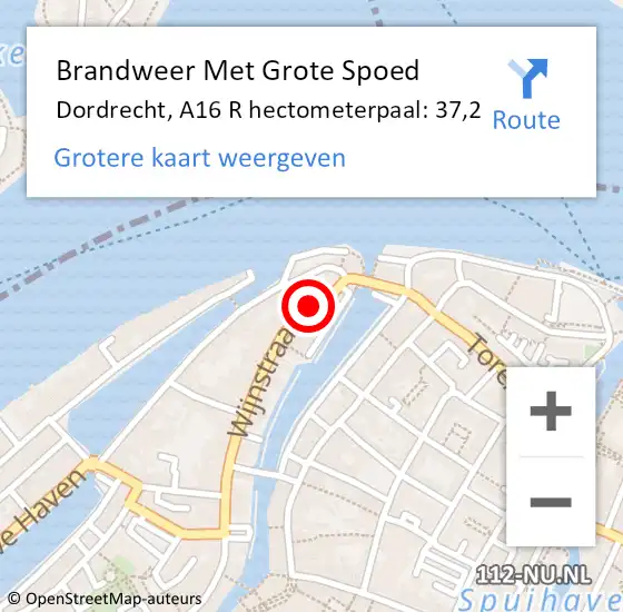 Locatie op kaart van de 112 melding: Brandweer Met Grote Spoed Naar Dordrecht, A16 R hectometerpaal: 37,2 op 31 augustus 2016 17:55