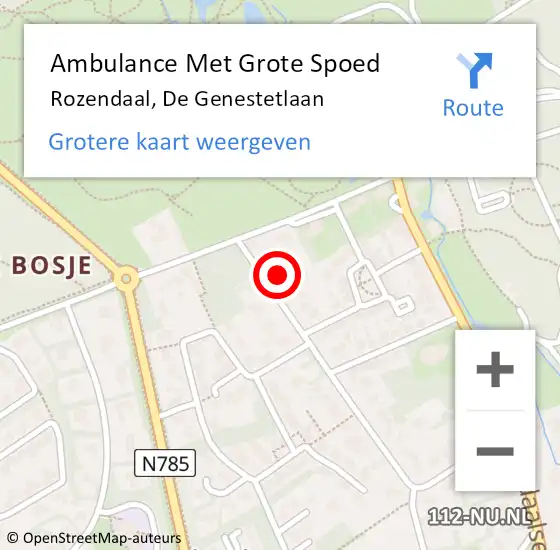 Locatie op kaart van de 112 melding: Ambulance Met Grote Spoed Naar Rozendaal, De Genestetlaan op 31 augustus 2016 18:15