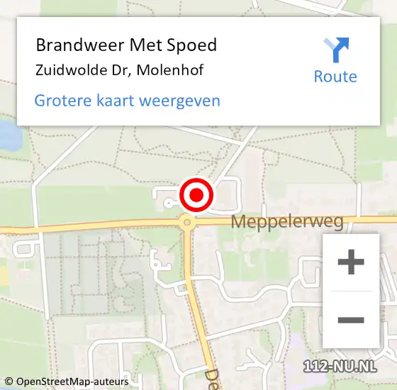 Locatie op kaart van de 112 melding: Brandweer Met Spoed Naar Zuidwolde Dr, Molenhof op 31 augustus 2016 18:25