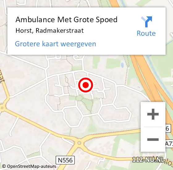 Locatie op kaart van de 112 melding: Ambulance Met Grote Spoed Naar Horst, Radmakerstraat op 25 december 2013 18:07