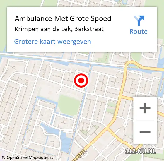 Locatie op kaart van de 112 melding: Ambulance Met Grote Spoed Naar Krimpen aan de Lek, Barkstraat op 31 augustus 2016 18:31