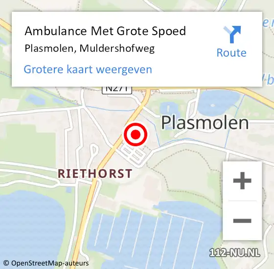 Locatie op kaart van de 112 melding: Ambulance Met Grote Spoed Naar Plasmolen, Muldershofweg op 31 augustus 2016 20:40