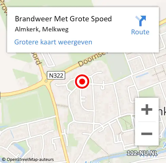 Locatie op kaart van de 112 melding: Brandweer Met Grote Spoed Naar Almkerk, Melkweg op 1 september 2016 00:01