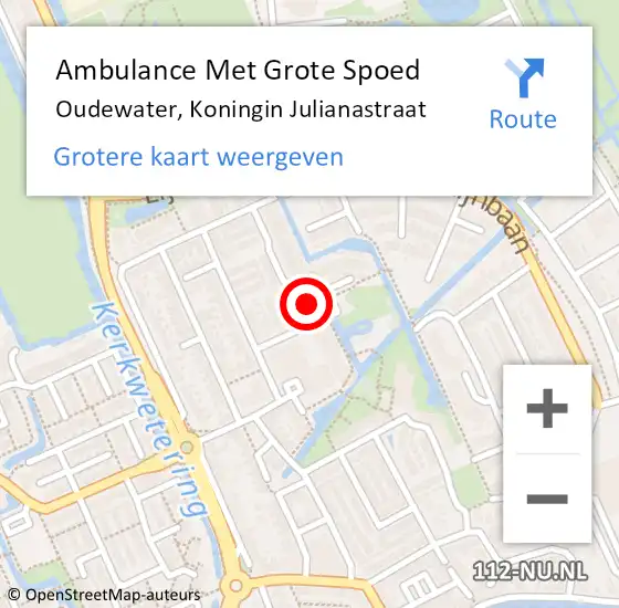 Locatie op kaart van de 112 melding: Ambulance Met Grote Spoed Naar Oudewater, Koningin Julianastraat op 1 september 2016 01:45