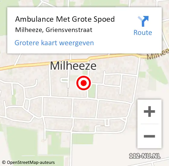 Locatie op kaart van de 112 melding: Ambulance Met Grote Spoed Naar Milheeze, Griensvenstraat op 1 september 2016 02:33