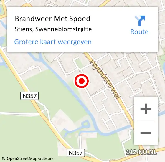 Locatie op kaart van de 112 melding: Brandweer Met Spoed Naar Stiens, Swanneblomstrjitte op 1 september 2016 03:58