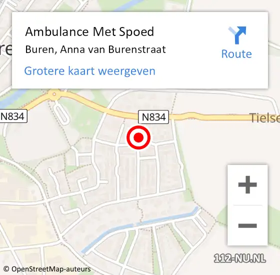 Locatie op kaart van de 112 melding: Ambulance Met Spoed Naar Buren, Anna van Burenstraat op 1 september 2016 06:41