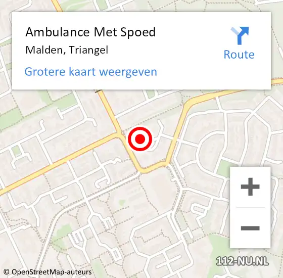 Locatie op kaart van de 112 melding: Ambulance Met Spoed Naar Malden, Triangel op 25 december 2013 18:49