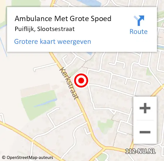 Locatie op kaart van de 112 melding: Ambulance Met Grote Spoed Naar Puiflijk, Slootsestraat op 1 september 2016 07:44