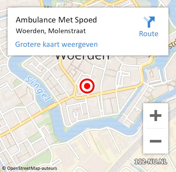 Locatie op kaart van de 112 melding: Ambulance Met Spoed Naar Woerden, Molenstraat op 1 september 2016 09:07