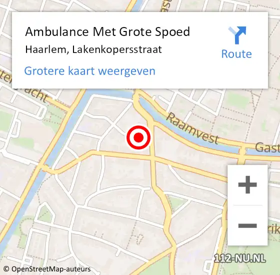 Locatie op kaart van de 112 melding: Ambulance Met Grote Spoed Naar Haarlem, Lakenkopersstraat op 1 september 2016 10:05