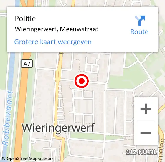 Locatie op kaart van de 112 melding: Politie Wieringerwerf, Meeuwstraat op 1 september 2016 11:03