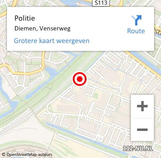 Locatie op kaart van de 112 melding: Politie Diemen, Venserweg op 1 september 2016 11:06