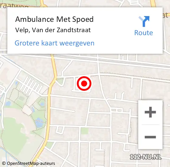 Locatie op kaart van de 112 melding: Ambulance Met Spoed Naar Velp, Van der Zandtstraat op 1 september 2016 11:16