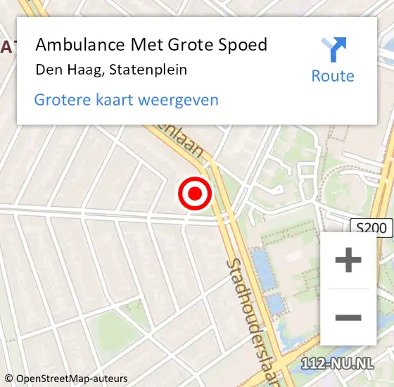 Locatie op kaart van de 112 melding: Ambulance Met Grote Spoed Naar Den Haag, Statenplein op 1 september 2016 11:17