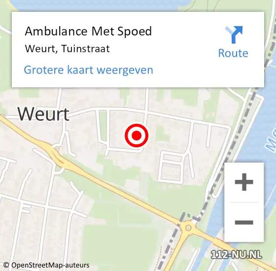 Locatie op kaart van de 112 melding: Ambulance Met Spoed Naar Weurt, Tuinstraat op 1 september 2016 12:39