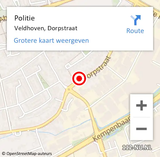 Locatie op kaart van de 112 melding: Politie Veldhoven, Dorpstraat op 1 september 2016 12:54