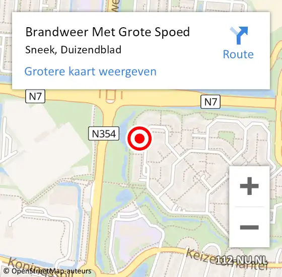 Locatie op kaart van de 112 melding: Brandweer Met Grote Spoed Naar Sneek, Duizendblad op 1 september 2016 13:26